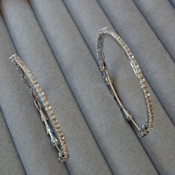Cubic Zirconia silver tone hoop earrings - Picture 8 of 8